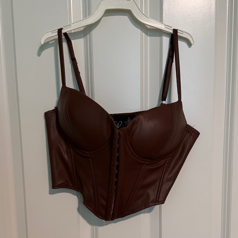 Windsor Brown Faux Leather Corset Top